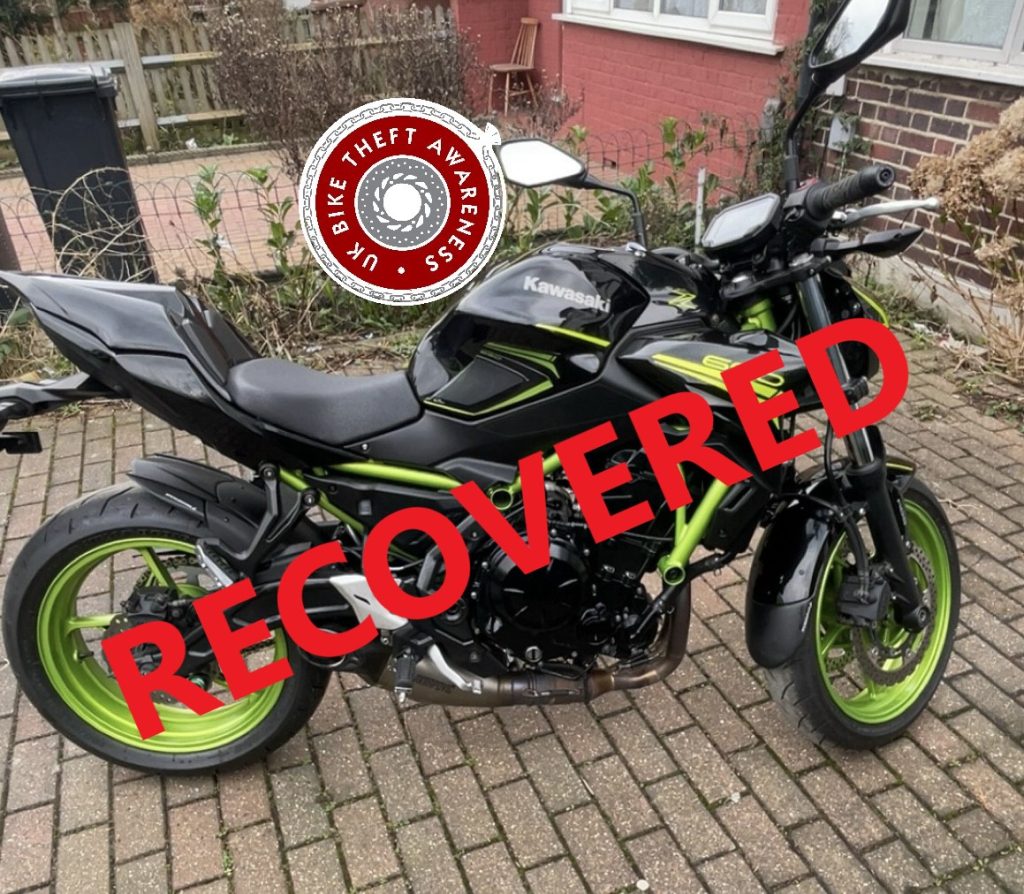 RECOVERED – LONDON – 20/04/2025 – KAWASAKI Z650 – RE21 XUN – CRIME REF: 01/7401637/25 – VIN: ML5ER650KKDA35443