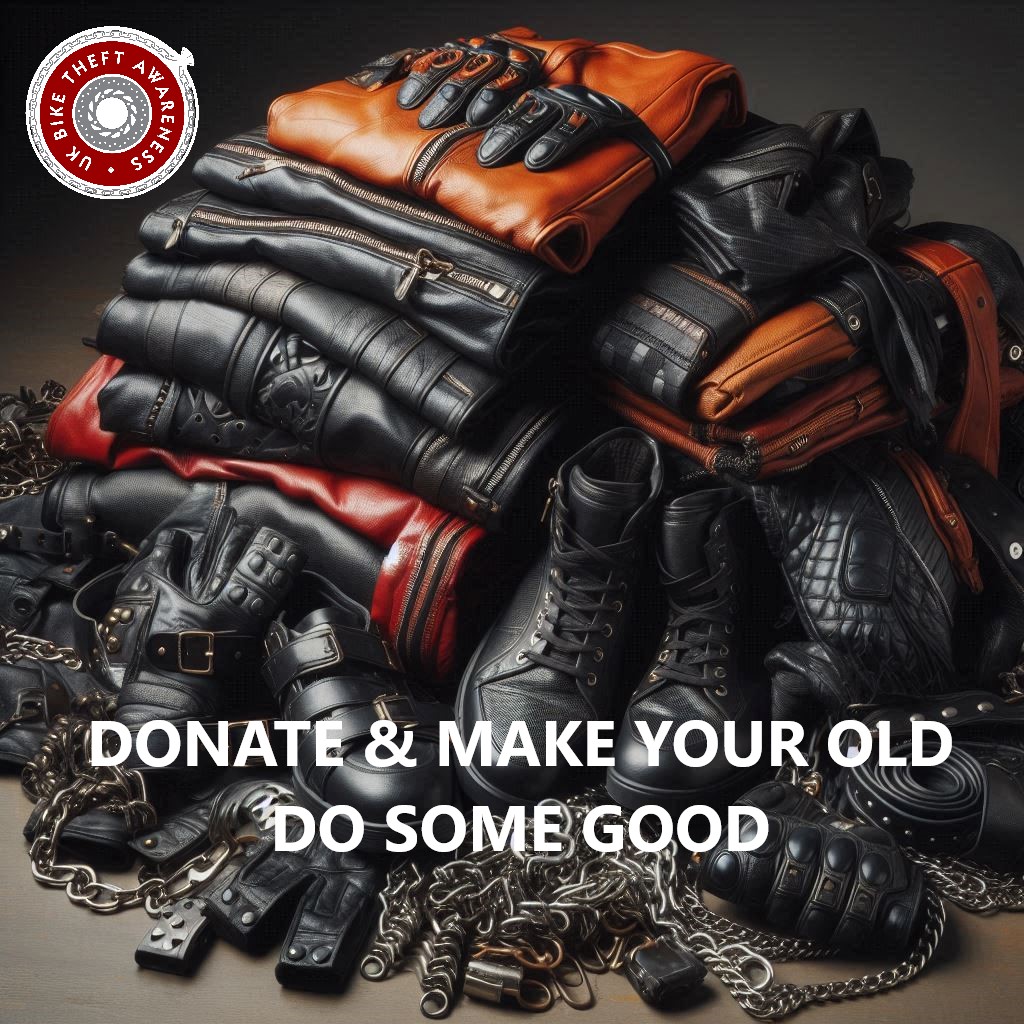 pile of motorcycle clothing, and chains