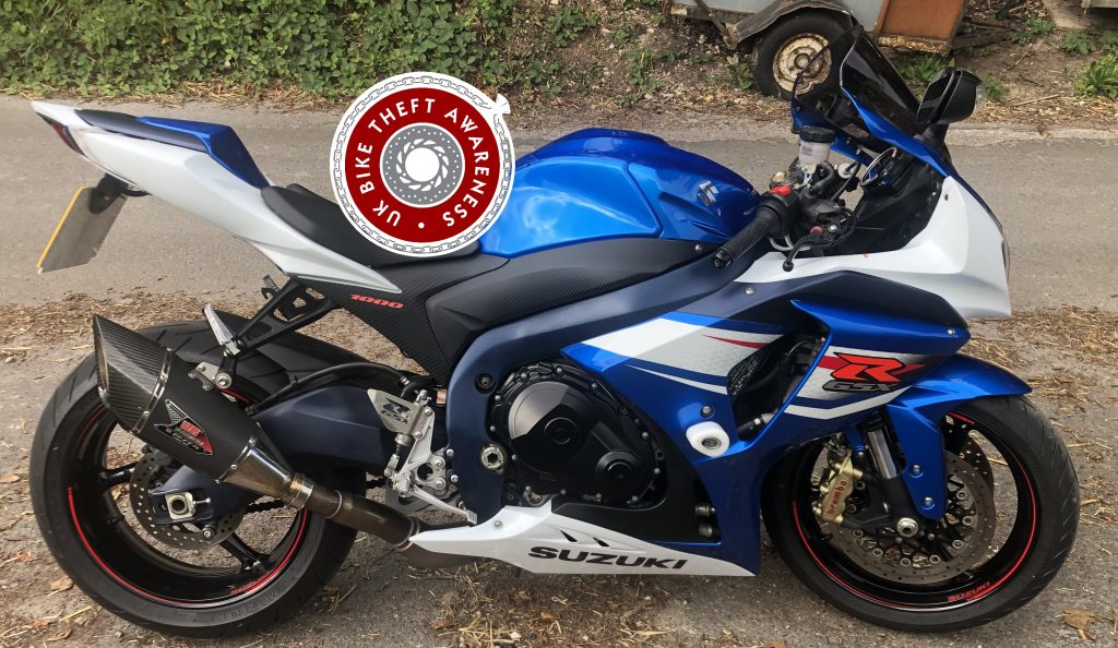 STOLEN FROM BOURNEMOUTH, DORSET. SUZUKI GSXR 1000 , LR12 XKY, CRIME REFERENCE :55250064842 VIN:JS1CY11100109473