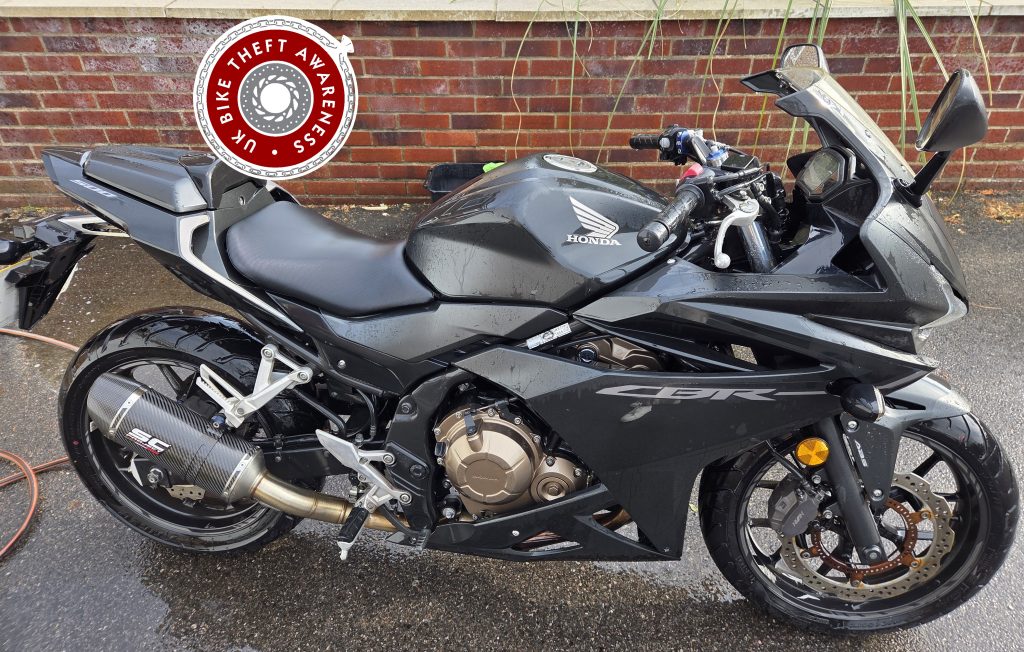 stolen cbr500ra, taken from littledown, bournemouth on 9th July 2025.