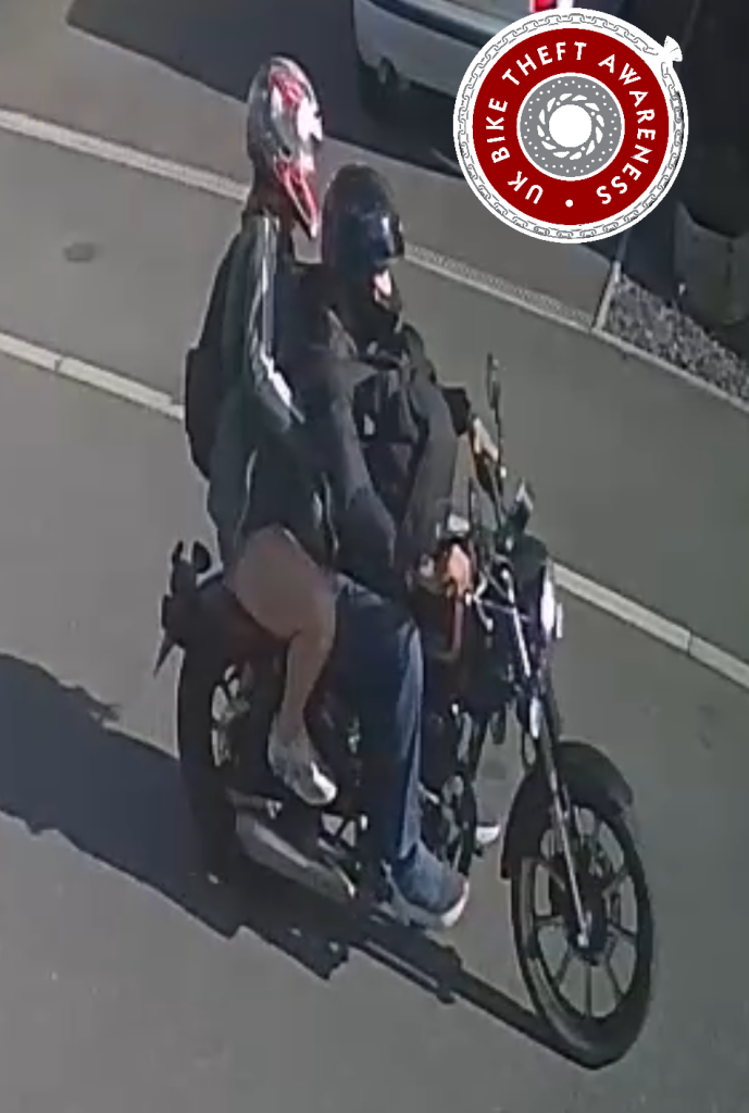 MALE RIDER AND FEMALE PASSENGER INVOLVED IN MOTORCYCLE THEFT