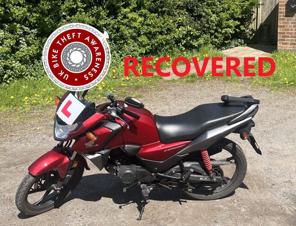 RECOVERED – 24/06/26 -MANCHESTER – HONDA CBR125 – EY71 ODW – VIN:2DCJC84A0MF006935 – Engine: JC83E1007512 – CRIME REF:CRI/06MM/0009179/26